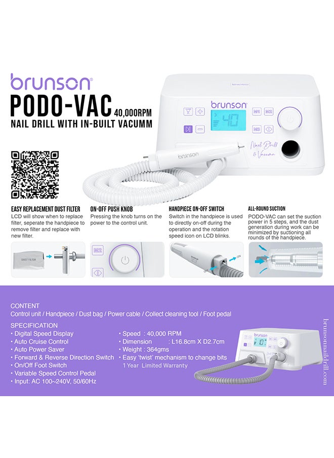 brunson Podo-Vac Nail Drill Machine With In Built Vacuum, 40,000 Rpm | Nail Drill Dust Collector All In One Machine.  - Image 4