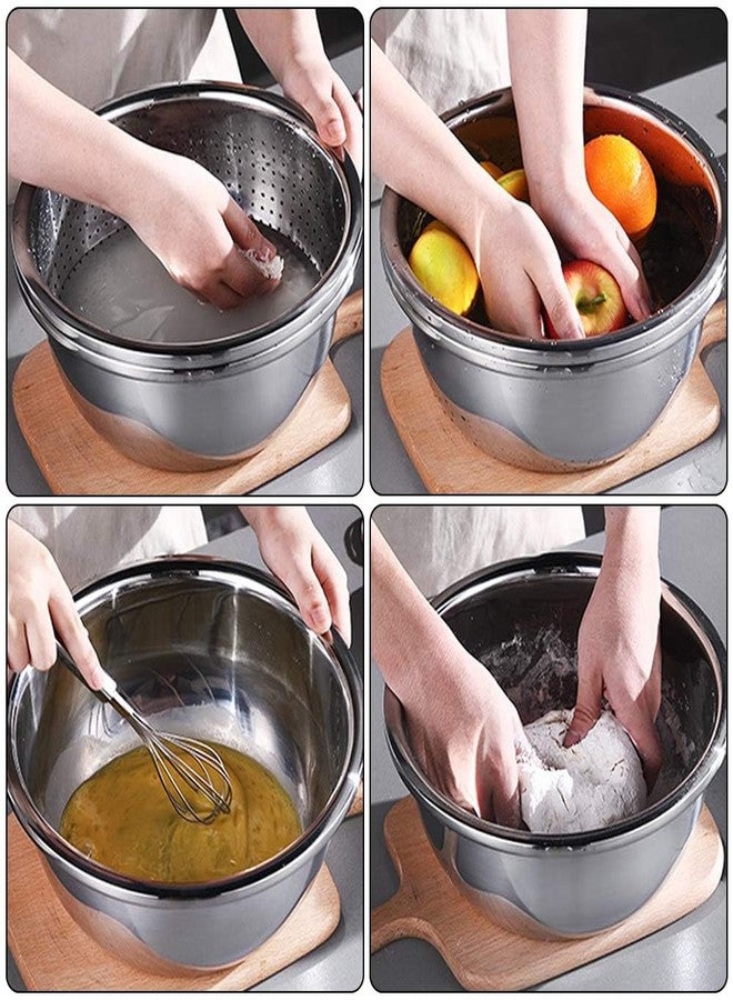 Annvchi Stainless Steel Colander, Metallic Sieve and Bowls, Dish Drainer with Bowl, Kitchen Sieves, Pasta Drainer, Salad Bowl Set, Stackable Colander Bowls in Steel (26 cm) - Image 4