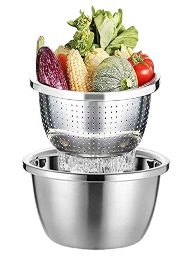 Annvchi Stainless Steel Colander, Metallic Sieve and Bowls, Dish Drainer with Bowl, Kitchen Sieves, Pasta Drainer, Salad Bowl Set, Stackable Colander Bowls in Steel (26 cm) - Image 1
