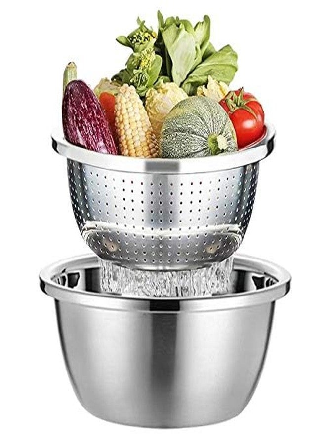 Annvchi Stainless Steel Colander, Metallic Sieve and Bowls, Dish Drainer with Bowl, Kitchen Sieves, Pasta Drainer, Salad Bowl Set, Stackable Colander Bowls in Steel (26 cm) - Image 2