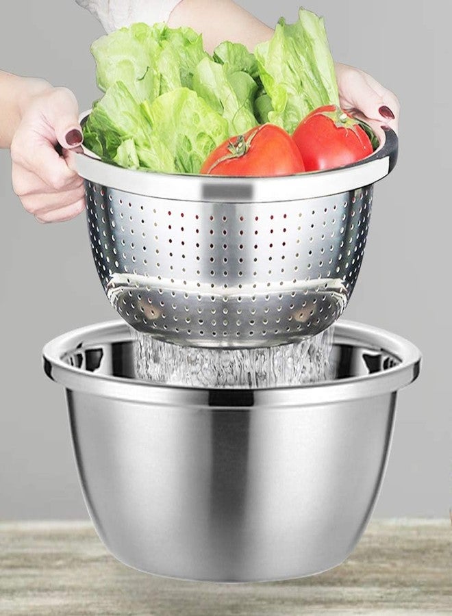 Annvchi Stainless Steel Colander, Metallic Sieve and Bowls, Dish Drainer with Bowl, Kitchen Sieves, Pasta Drainer, Salad Bowl Set, Stackable Colander Bowls in Steel (26 cm) - Image 3