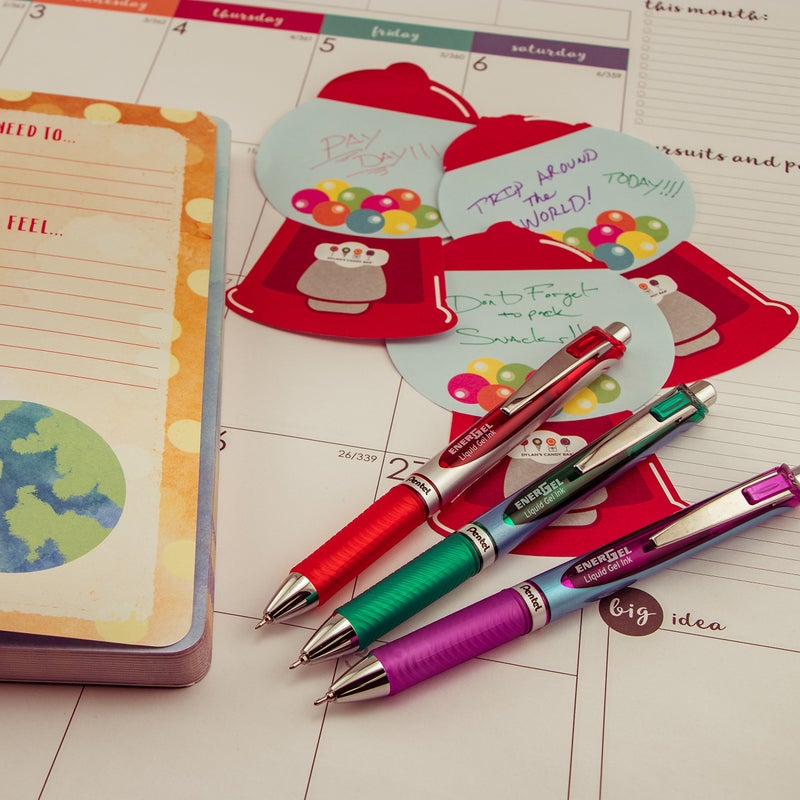 Pentel أقلام بنتل® إنرجل® ديلوكس RTX القابلة للسحب، نقطة إبرة، 0.5 مم، براميل متنوعة، حبر أسود، عبوة من 3 - Image 2