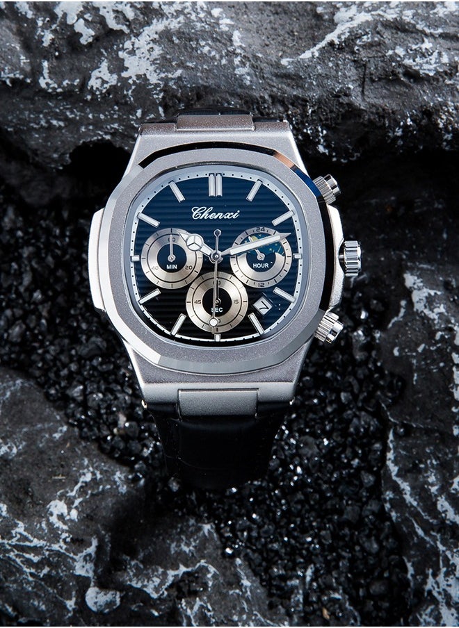 Chenxi - The Chenxi Men's Watch combines a sleek diamond-shaped dial with a versatile three-eye and six-hand design to provide a perfect blend of elegance and functionality. Its exquisite craftsmanship makes it an outstanding accessory for any occasion. - Image 1