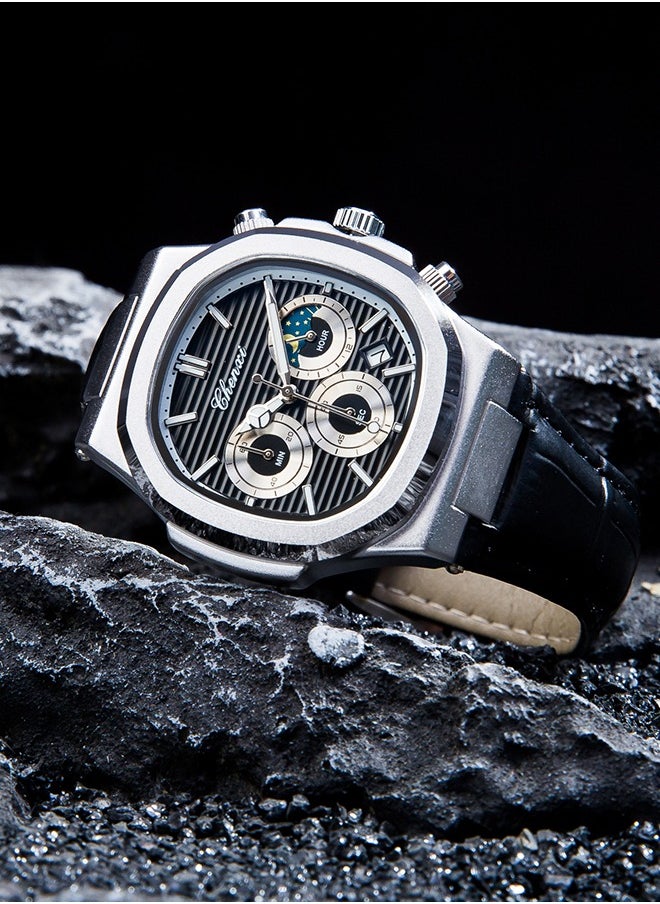 Chenxi - The Chenxi Men's Watch combines a sleek diamond-shaped dial with a versatile three-eye and six-hand design to provide a perfect blend of elegance and functionality. Its exquisite craftsmanship makes it an outstanding accessory for any occasion. - Image 1