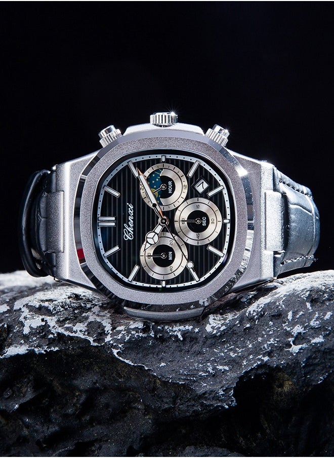 Chenxi - The Chenxi Men's Watch combines a sleek diamond-shaped dial with a versatile three-eye and six-hand design to provide a perfect blend of elegance and functionality. Its exquisite craftsmanship makes it an outstanding accessory for any occasion. - Image 1