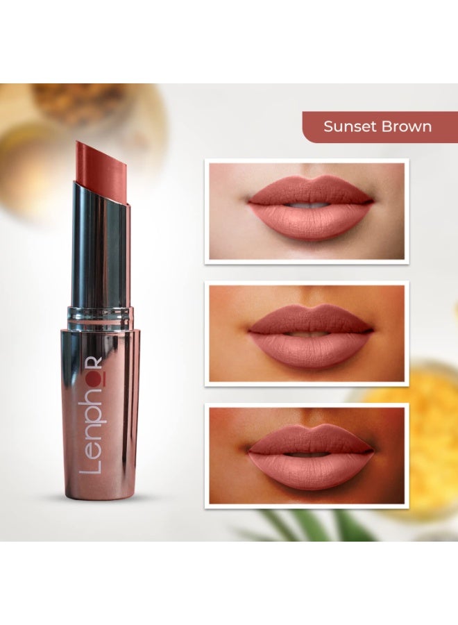 Lenphor Treasure Matte Lipstick, Long Lasting Lipstick  sunset Brown, 3gm - Image 3