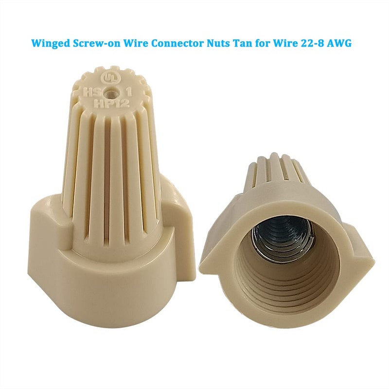 HS Tan Winged Electrical Wire End Connectors Caps Bulk 500 Pack Small Twist-on Wire Connectors Nuts 22-8 AWG,HS P12 Type Screw Terminals - Image 2