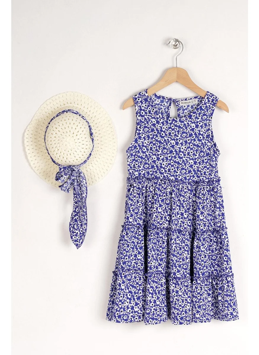 Zepkids Girl Child Saks Colorful Flower Patterned Hat Accessory Dress