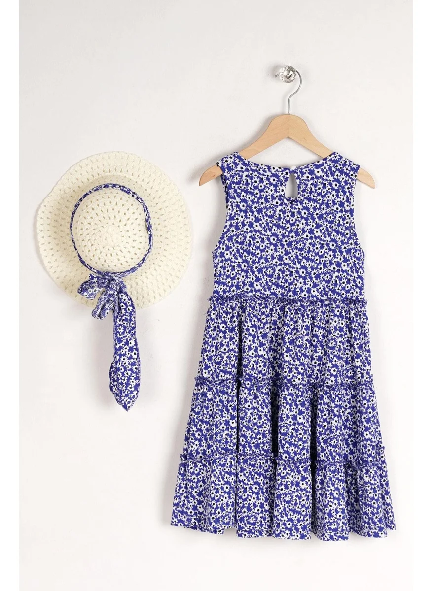 Zepkids Girl Child Saks Colorful Flower Patterned Hat Accessory Dress