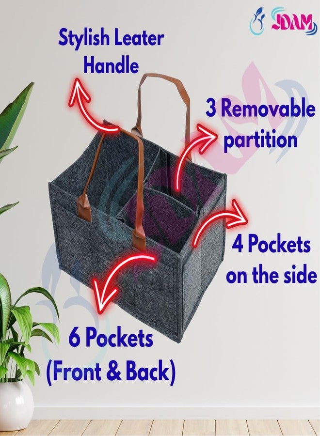 JDAM Baby Diaper Storage Organizer Nappies Bag for All Newborn Baby Products, Nursery Basket & Multipurpose Bag (Dark Grey with Leather Handle) - Image 3