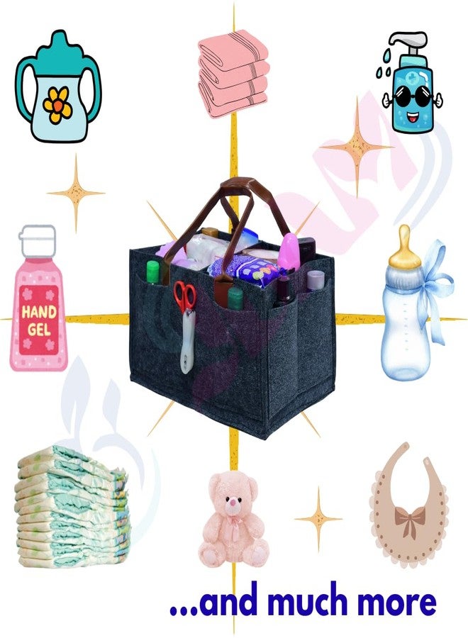 JDAM Baby Diaper Storage Organizer Nappies Bag for All Newborn Baby Products, Nursery Basket & Multipurpose Bag (Dark Grey with Leather Handle) - Image 2