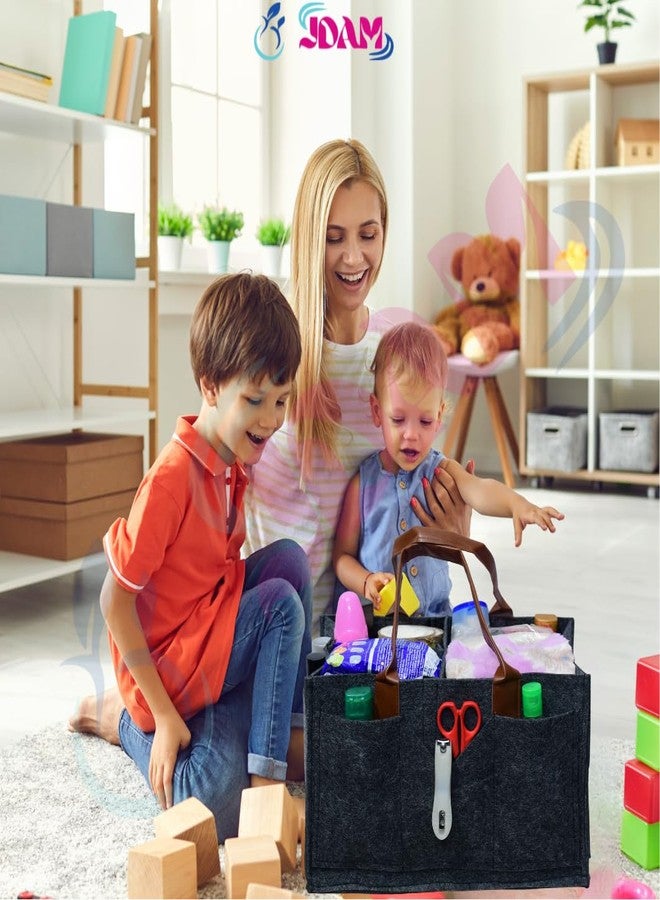 JDAM Baby Diaper Storage Organizer Nappies Bag for All Newborn Baby Products, Nursery Basket & Multipurpose Bag (Dark Grey with Leather Handle) - Image 5