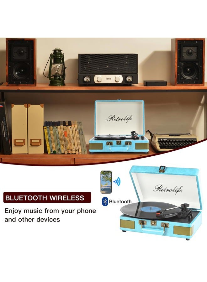 Retrolife Record Player 3 Speed Bluetooth Portable Suitcase Vinyl Player with Built-in Speakers Turntable Enhanced Audio Sound PU Leather Vintage Turntable - Image 2