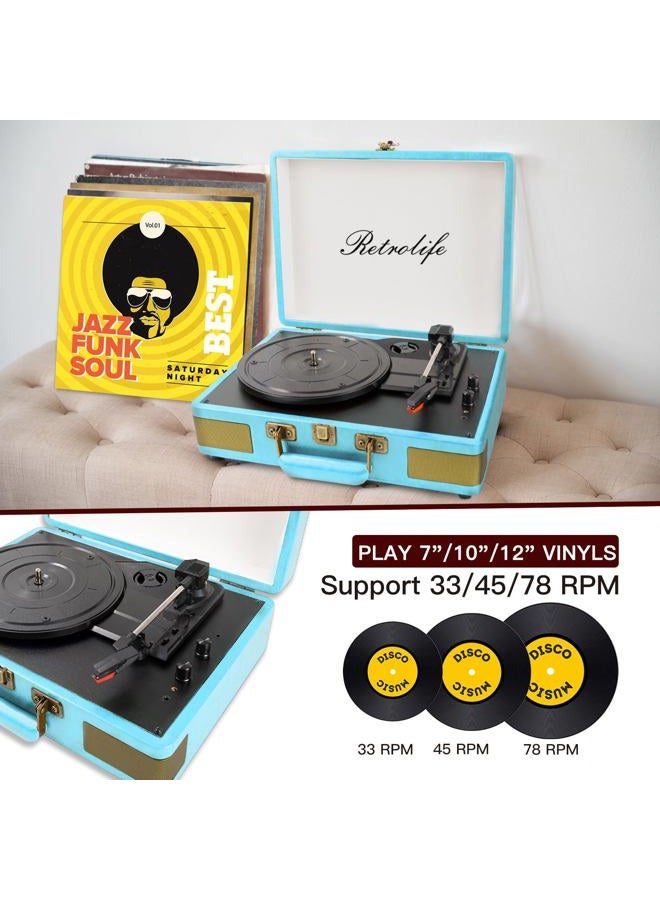 Retrolife Record Player 3 Speed Bluetooth Portable Suitcase Vinyl Player with Built-in Speakers Turntable Enhanced Audio Sound PU Leather Vintage Turntable - Image 3