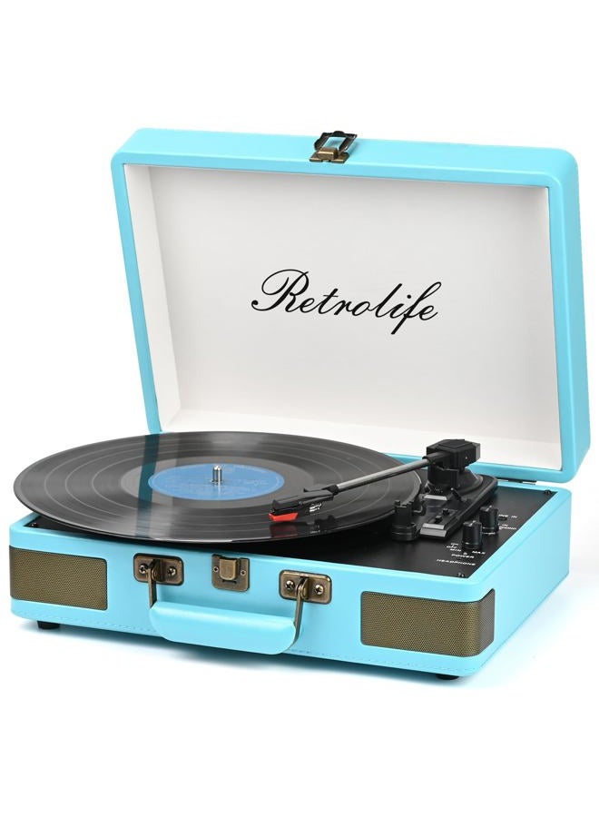 Retrolife Record Player 3 Speed Bluetooth Portable Suitcase Vinyl Player with Built-in Speakers Turntable Enhanced Audio Sound PU Leather Vintage Turntable - Image 1