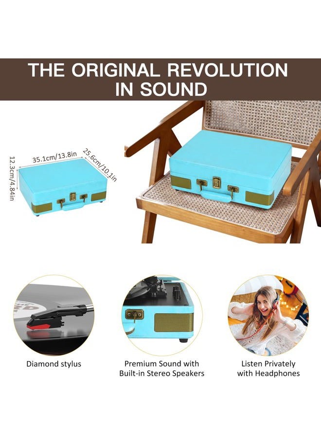 Retrolife Record Player 3 Speed Bluetooth Portable Suitcase Vinyl Player with Built-in Speakers Turntable Enhanced Audio Sound PU Leather Vintage Turntable - Image 5