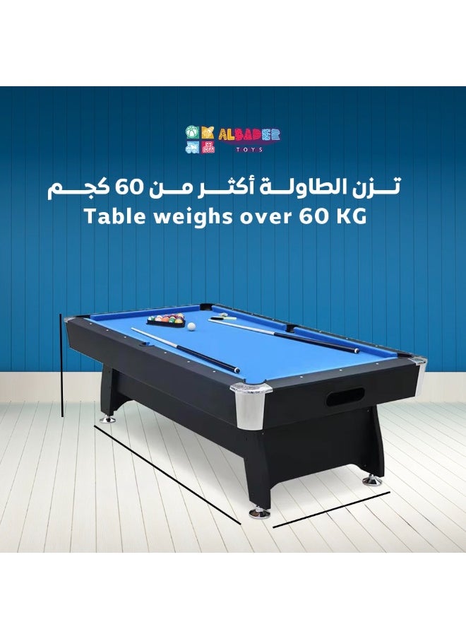 8 ft, 8 Feet Size, Pool Table with Wood Finish - Modern Billiards Table with 2 Cue Sticks, Balls, Rack, Felt Brush and Chalk, Billiard Table (Blue)