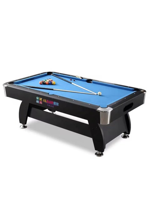 8 ft, 8 Feet Size, Pool Table with Wood Finish - Modern Billiards Table with 2 Cue Sticks, Balls, Rack, Felt Brush and Chalk, Billiard Table (Blue)
