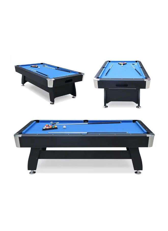 8 ft, 8 Feet Size, Pool Table with Wood Finish - Modern Billiards Table with 2 Cue Sticks, Balls, Rack, Felt Brush and Chalk, Billiard Table (Blue)