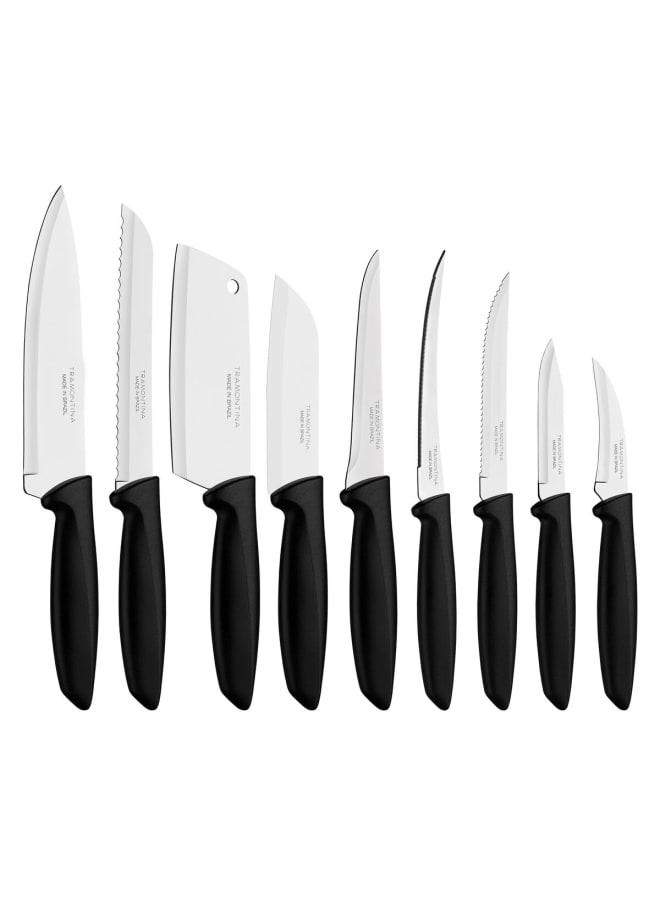 TRAMONTINA TRAMONTINA Plenus 9 Pieces Knife Set with Stainless Steel Blade and Black Polypropylene Handle - Designed for High Performance and Durability, Ideal for Professional and Home Kitchens, Preci 