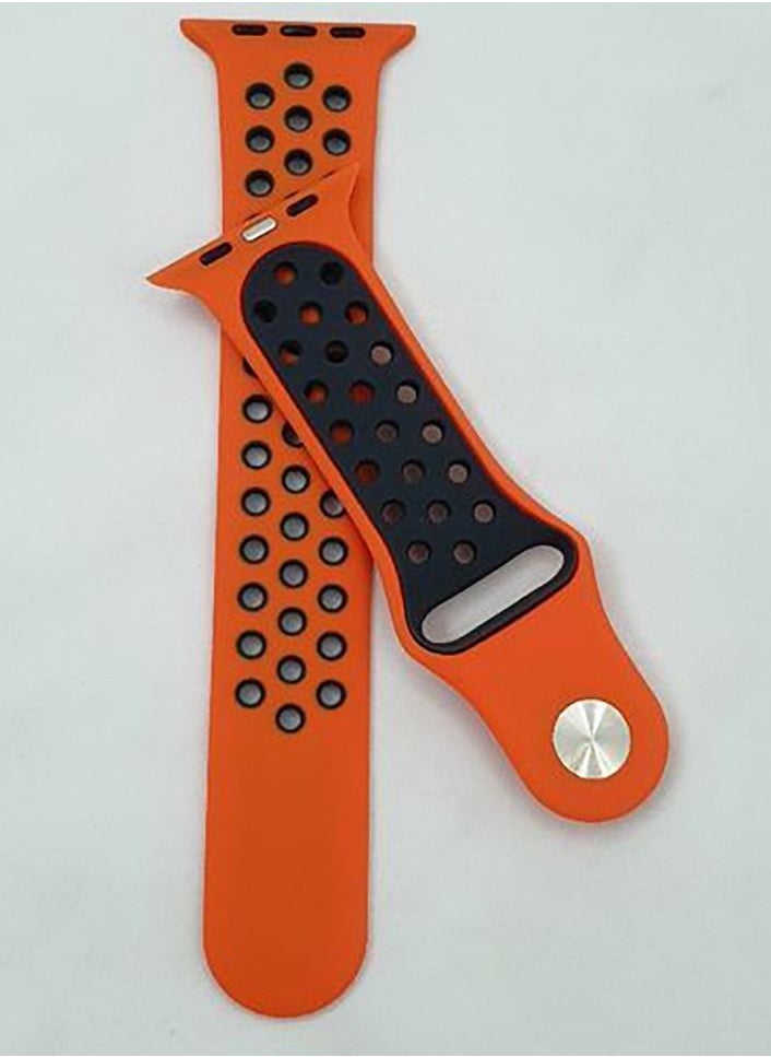 Generic - Soft Silicone Replacement Sports Strap For Apple Watch Series 7 (41mm) - Orange/Grey - Image 1