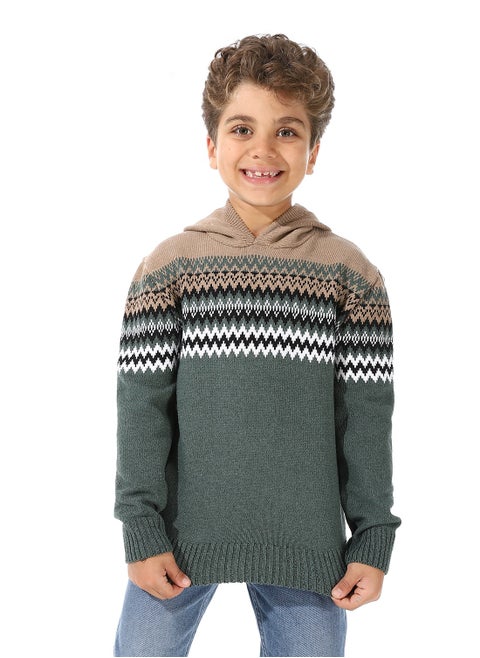 Wool Boys Pullover With Multi Design
