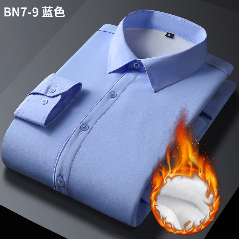 Mens Thickened Fleece Warm Shirt Long Sleeve BN7-9 Blue  - Image 1