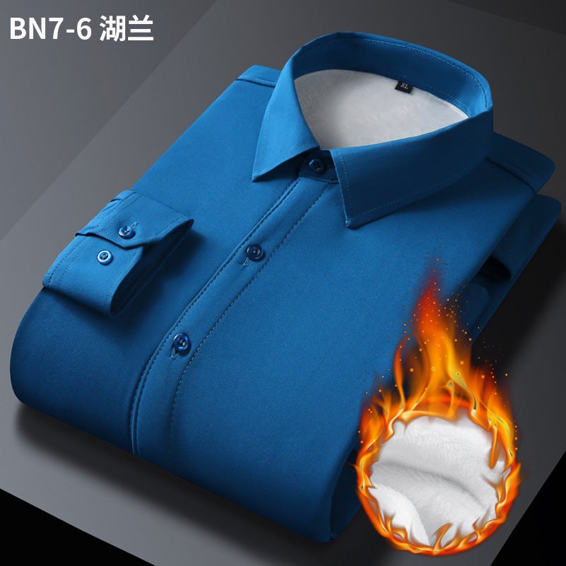 Mens Thickened Fleece Warm Shirt Long Sleeve BN7-9 Blue  - Image 4