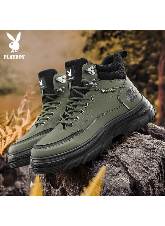 Playboy Men's Shoes Autumn Winter Work Boots High-top Casual Sports Shoes Fashion Military Green Size 43 - Image 4