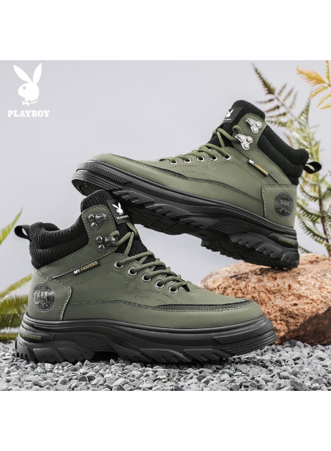 Playboy Men's Shoes Autumn Winter Work Boots High-top Casual Sports Shoes Fashion Military Green Size 43 - Image 3