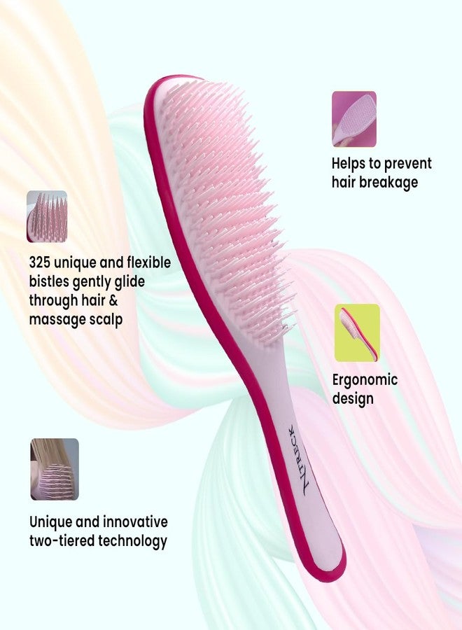 N Treck Paddle Detangler Hair Brush for Men & Women | Hair Comb for Dry & Wet Hair Styling | Flexible Bristles for Gently Glide Through Hair & Massage Scalp | Reduces Hair Damage - Pack of 1, Dark pink - Image 5