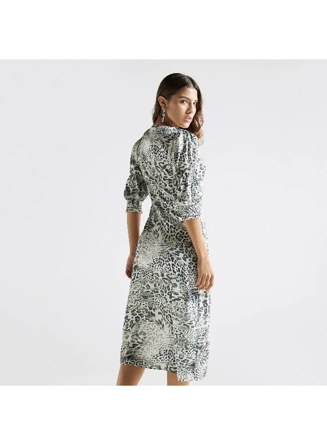 Splash FAV All-Over Animal Print Wrap Dress with V-neck and Shirred Detail