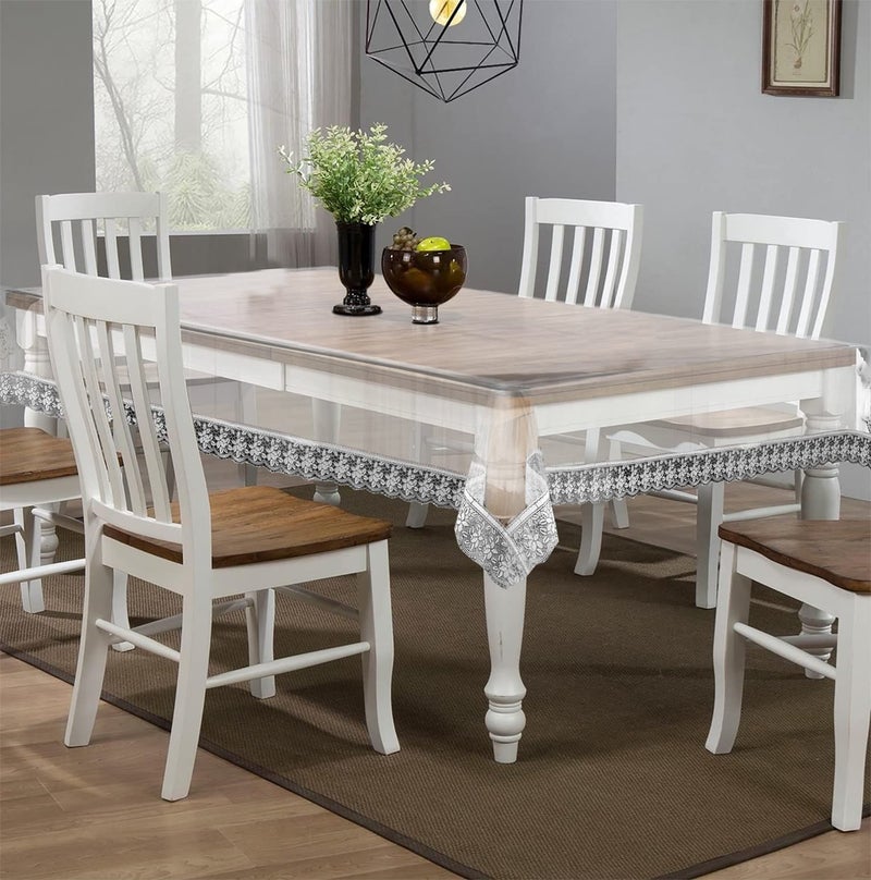 HOMECROWN غطاء طاولة طعام شفاف بلاستيكي 6 مقاعد مقاوم للماء بحجم 60x90 بوصة مع حافة دانتيل جميلة مستطيل - Image 1