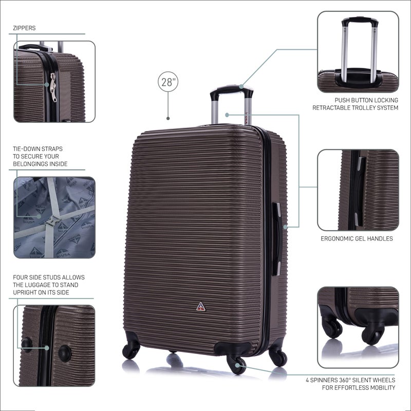 InUSA ROYAL Hardside Spinner Luggage with Ergonomic Handles | Spacious Travel Suitcase with Four Spinner Wheels and Studs | 28 Inch Large Hardside Spinner Luggage | Brown - Image 3