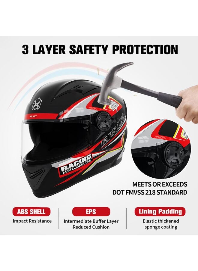 خوذة دراجة نارية كاملة الوجه لسباقات الدراجات النارية وخوذات دراجات الشوارع للبالغين مزودة بمرآة مزدوجة عالية الدقة باللونين الأسود والأحمر - Image 3