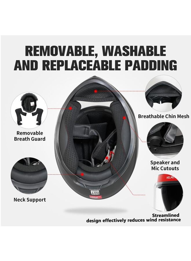 خوذة دراجة نارية كاملة الوجه لسباقات الدراجات النارية وخوذات دراجات الشوارع للبالغين مزودة بمرآة مزدوجة عالية الدقة باللونين الأسود والأحمر - Image 2