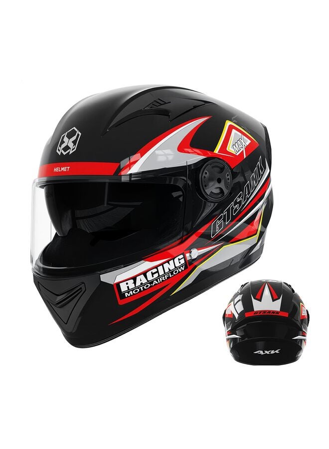 خوذة دراجة نارية كاملة الوجه لسباقات الدراجات النارية وخوذات دراجات الشوارع للبالغين مزودة بمرآة مزدوجة عالية الدقة باللونين الأسود والأحمر - Image 1