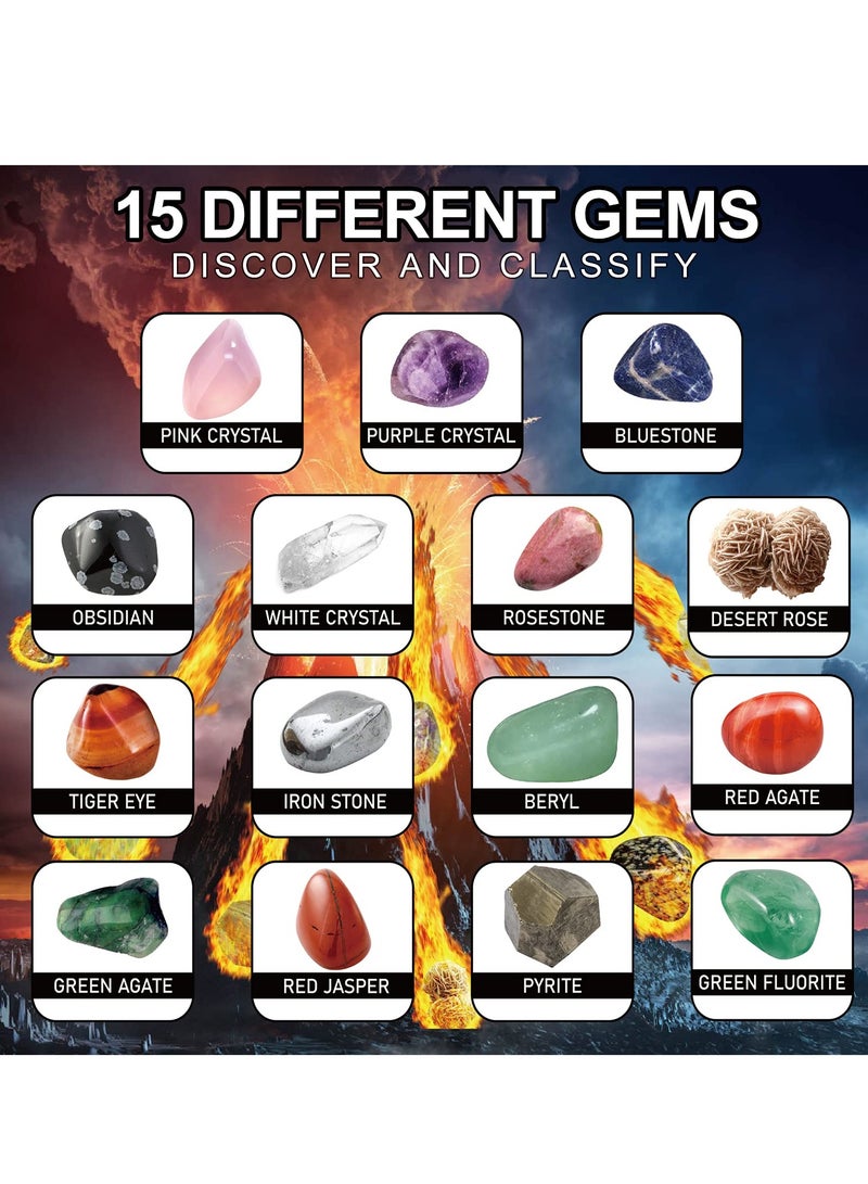 SYOSI Gemstone Dig Kit, Volcano Gems Kit for Kids 6-12 Year Old, Dig up 15 Real Gems and Crystals Dig Pack Diamond Dig It Science Activities Educational Toys Gifts for Boys & Girls Age 6-8 8-12 - Image 2