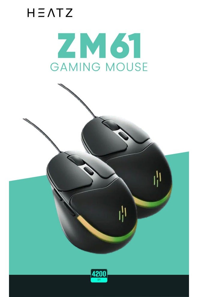 HEATZ ZM61 Wired RGB Gaming Mouse with 4200 DPI 6 Programmable Buttons Ergonomic USB & Type C Connectivity Customizable RGB Lighting Non Slip Grip Fast Response Best Budget Gaming Mouse for PC Laptop Windows & macOS  Affordable Durable Perfect for FPS and Casual Gamers in Pakistan - Image 3