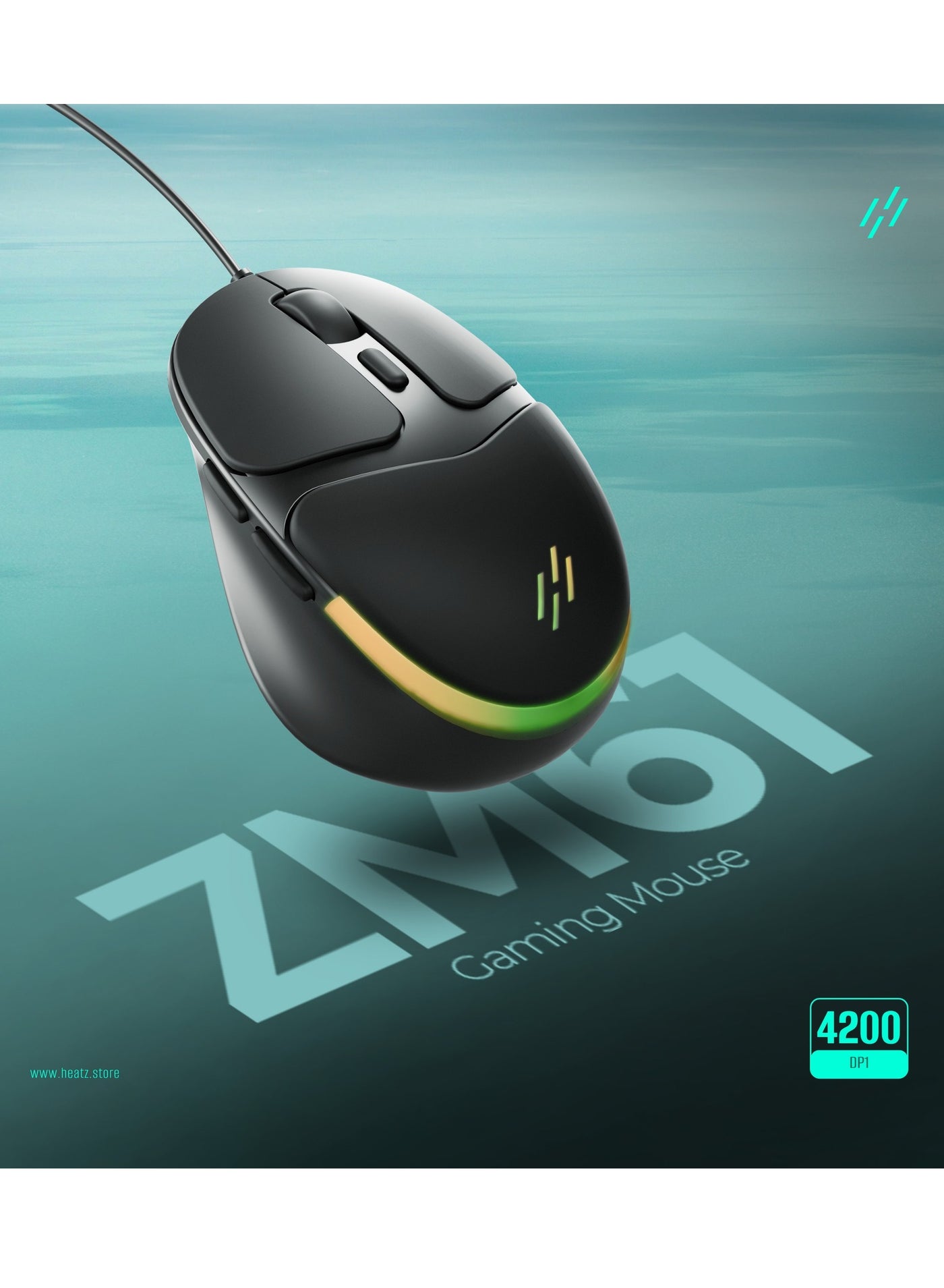 HEATZ ZM61 Wired RGB Gaming Mouse with 4200 DPI 6 Programmable Buttons Ergonomic USB & Type C Connectivity Customizable RGB Lighting Non Slip Grip Fast Response Best Budget Gaming Mouse for PC Laptop Windows & macOS Affordable Durable Perfect for FPS and Casual Gamers in Pakistan