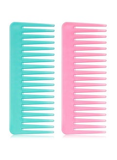 Patelai Large Hair Detangling Comb Wide Tooth Comb For Curly Hair Wet Dry Hair No Handle Detangler Comb Styling Shampoo Comb (Cyan Pink)  - Image 1