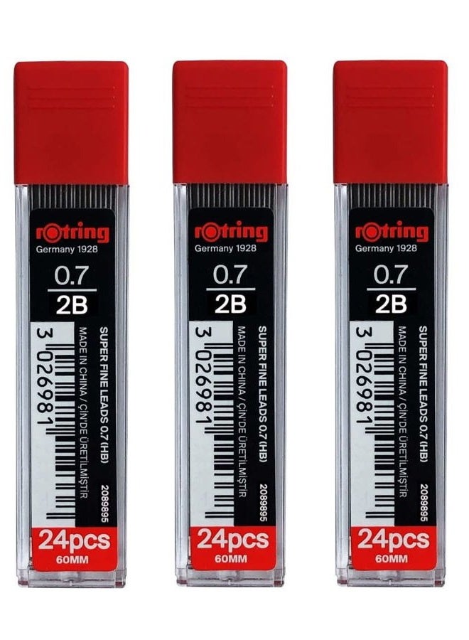 Rotring روترينغ 0.7 مم 2B رصاص بوليمر سوبر - عبوة من 3 أنابيب - 72 رصاص في المجموع - إعادة تعبئة لأقلام الرصاص الميكانيكية - Image 1