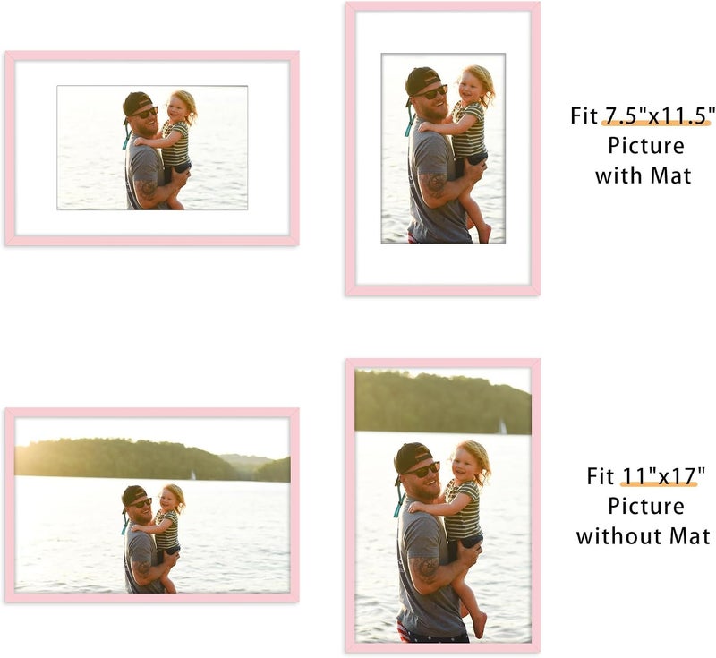 Picrit 11x17 Picture Frame Set of 12, Display 8x12 with Mat or 11x17 Without Mat, Photo Frames for Wall Mounting Display, Pink - Image 2