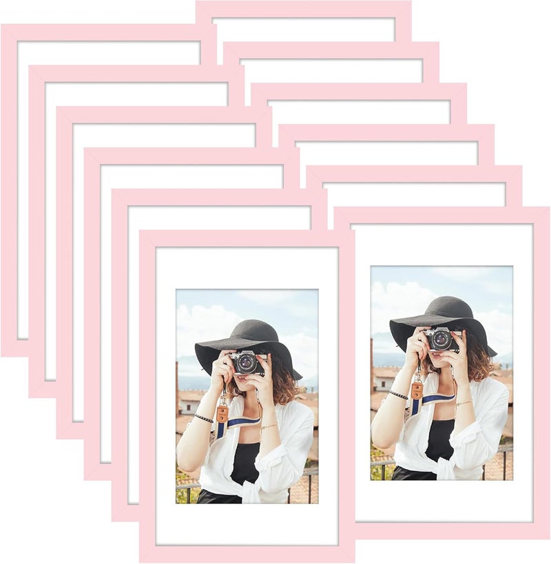 Picrit 11x17 Picture Frame Set of 12, Display 8x12 with Mat or 11x17 Without Mat, Photo Frames for Wall Mounting Display, Pink - Image 1