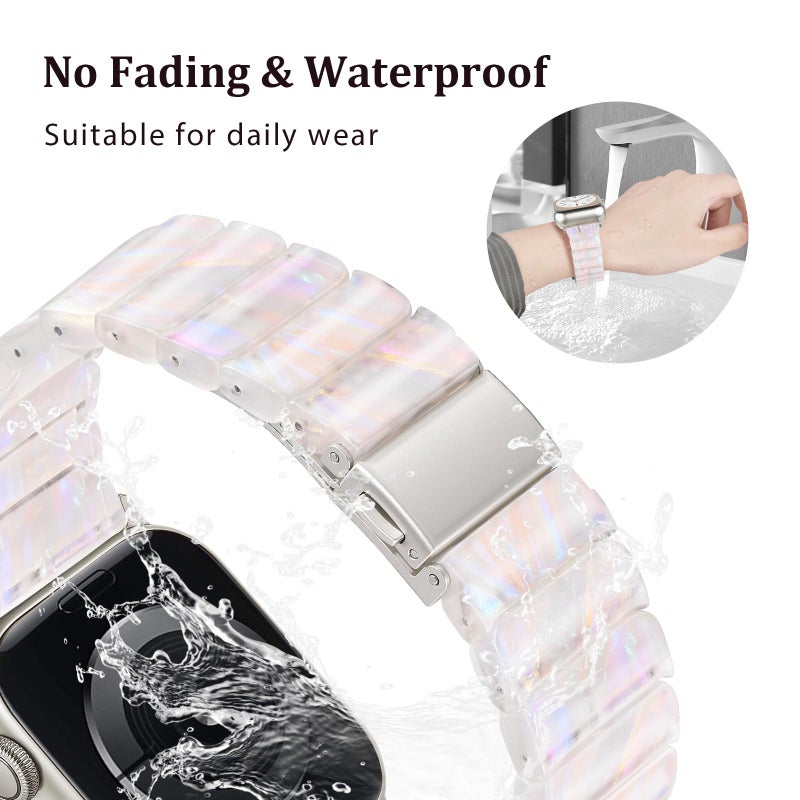 V-MORO Resin Band Compatible with Apple Watch Series 7/8/9/10 41mm/40mm/38mm/42mm Fashion Cute Strap for iWatch Series 6/5/4/3/2/1/SE/SE 2 Lightweight Bracelet Wristband Women(Classic Aurora -Starlight) - Image 3
