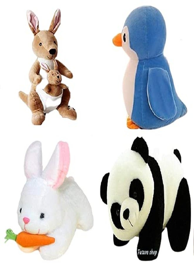 Future Shop Soft Toys Combo of Kangaroo, White Rabbit, Panda & Penguin Spongy Fluffy Washable Toy for Kids & Children Playing (Pack of 4 Multicolor) - Image 1