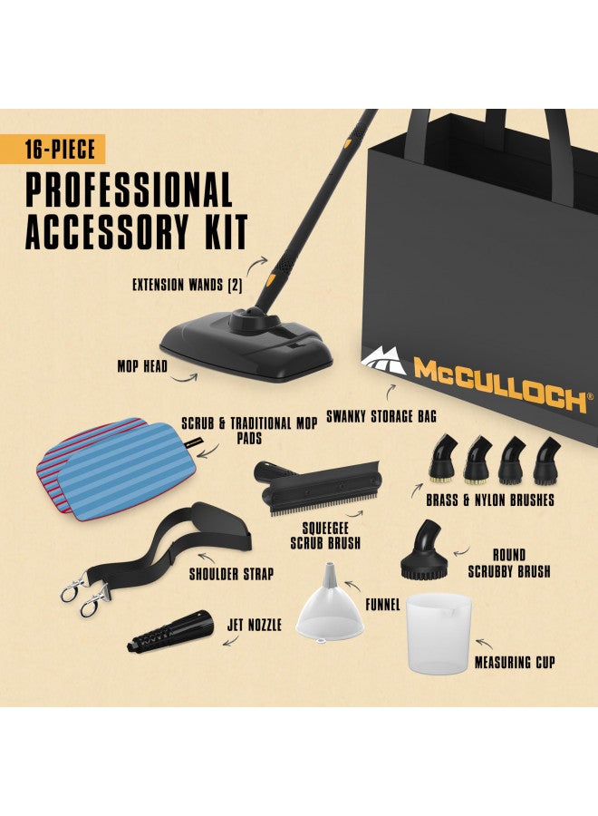 McCulloch McCulloch MC1270 Portable Power Cleaner with Floor Mop, Variable Steaming, 16-Piece Accessory Set, All-Natural Chemical-Free Cleaning, Black  - Image 2