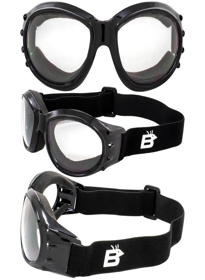 Birdz Eyewear Eagle Padded Motorcycle Safety Goggles 2 Pairs Black Frame w/Clear & Polarized Smoke Lenses, Day and Night Goggles - Image 5