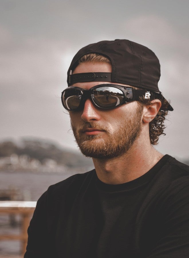 Birdz Eyewear Eagle Padded Motorcycle Safety Goggles 2 Pairs Black Frame w/Clear & Polarized Smoke Lenses, Day and Night Goggles - Image 4
