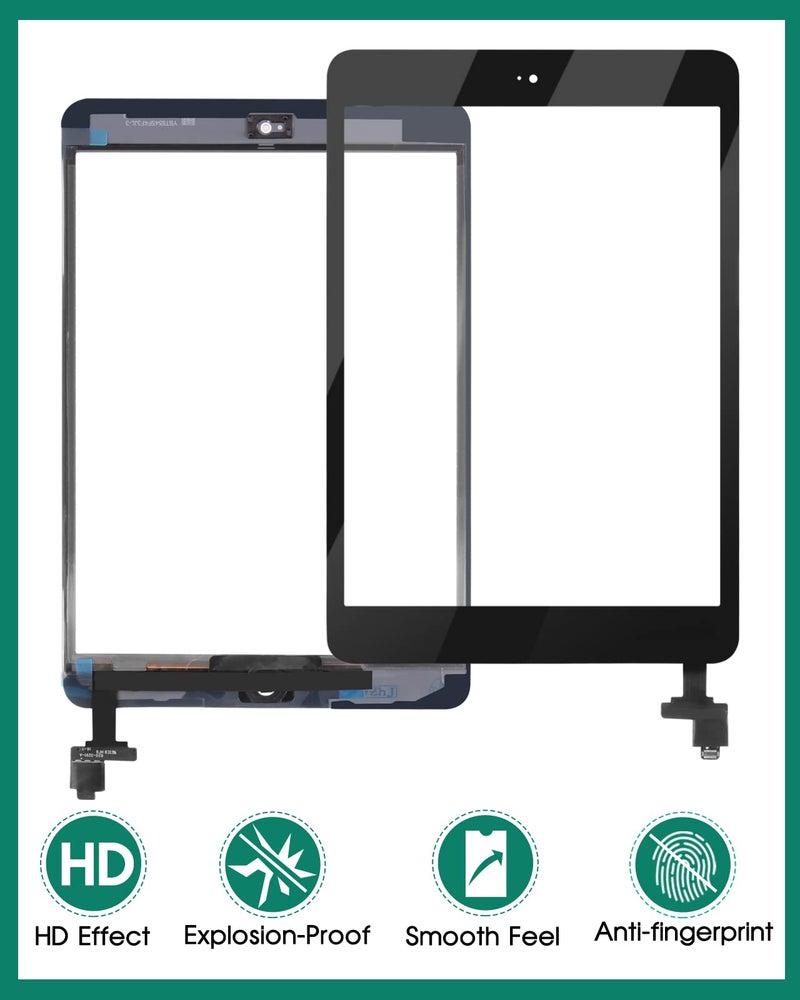 SRJTEK Touch Screen Digitizer for iPad Mini 1 2 A1432 A1454 A1455 A1489 A1490 Replacement Screen Parts, with IC Chip,Home Button,Cameral Holder,Black - Image 4